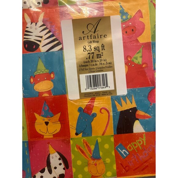 Vintage Artfaire Gift Wrap Sealed Party Animals Abstract Gift Wrap 2 Full Sheets - Picture 2 of 3